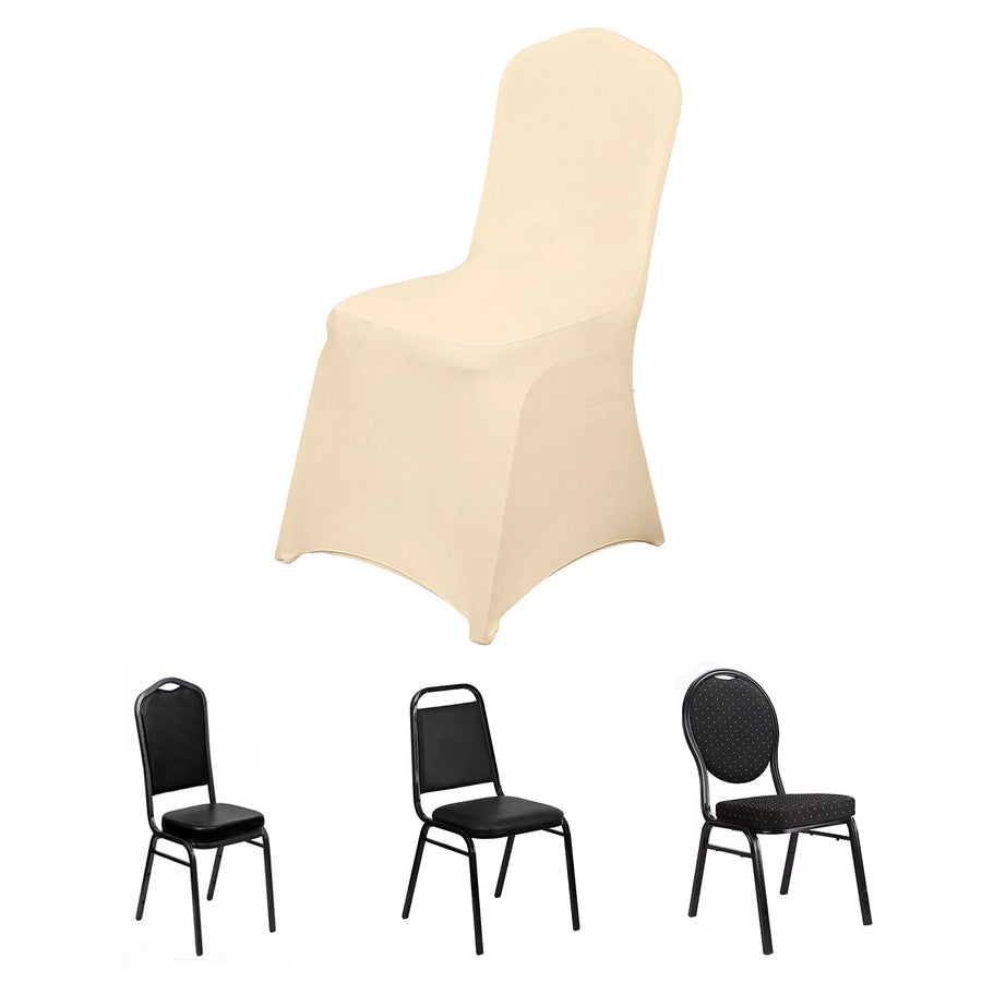 Beige Spandex Stretch Fitted Banquet Slip On Chair Cover - 160 GSM