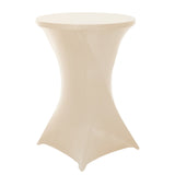 Beige Highboy Spandex Cocktail Table Cover, Fitted Stretch Tablecloth for 24"-32" Dia High Top Table