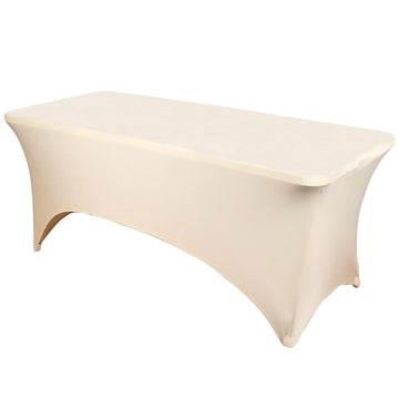 Beige Stretch Spandex Rectangle Tablecloth 6ft Wrinkle Free Fitted Table Cover for 72"x30" Tables