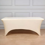 6ft Beige Spandex Stretch Fitted Rectangular Tablecloth