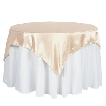 60"x60" Beige Square Smooth Satin Table Overlay