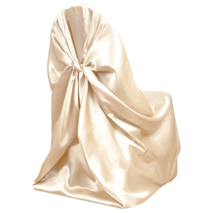 Beige Satin Self-Tie Universal Chair Cover, Folding, Dining, Banquet and Standard