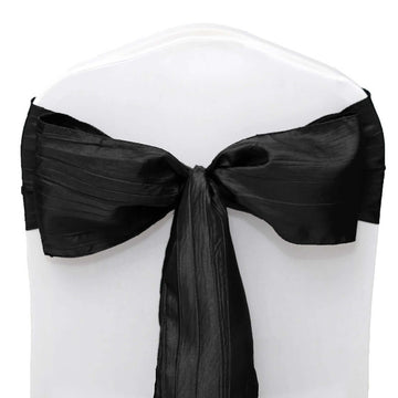 5 Pack 6"x106" Black Accordion Crinkle Taffeta Chair Sashes