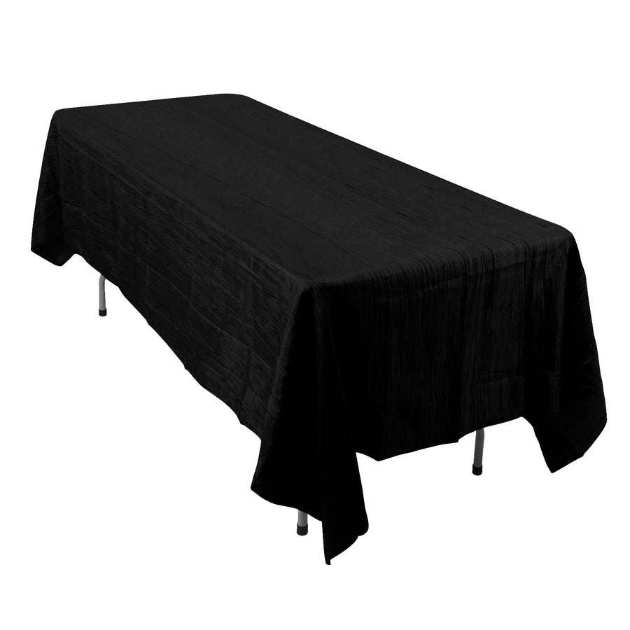 60"x102" Black Accordion Crinkle Taffeta Seamless Rectangle Tablecloth