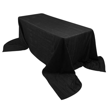 90"x156" Black Accordion Crinkle Taffeta Seamless Rectangular Tablecloth for 8 Foot Table With Floor-Length Drop