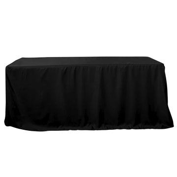 Black Fitted Polyester Rectangle Tablecloth 8ft Table Cover For 96"x30" Tables