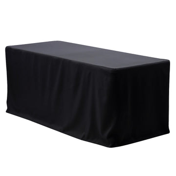 Black Fitted Polyester Rectangle Tablecloth 4ft Table Cover For 48"x30" Tables