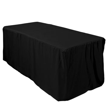 Black Fitted Polyester Rectangle Tablecloth 6ft Table Cover For 72"x30" Tables