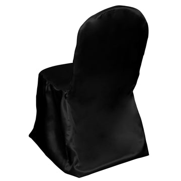 Black Glossy Satin Banquet Chair Covers, Reusable Elegant Chair Covers