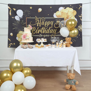 Celebrate in Style with the Black/Gold Happy Birthday Photo Booth Backdrop