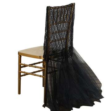 Black Lace and Tulle Chair Tutu Cover Skirt, Wedding Event Chair Decor
