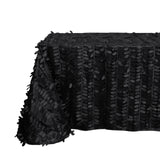 90x156inch Black 3D Leaf Petal Taffeta Fabric Rectangle Tablecloth