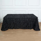 90x156inch Black 3D Leaf Petal Taffeta Fabric Rectangle Tablecloth