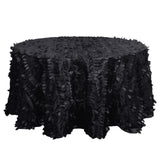 132inch Black 3D Leaf Petal Taffeta Fabric Round Tablecloth