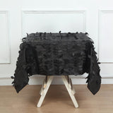 54inch Black 3D Leaf Petal Taffeta Fabric Square Tablecloth