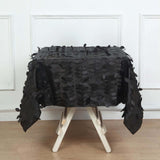 54" Black 3D Leaf Petal Taffeta Fabric Square Tablecloth