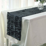 12x108inch Black 3D Leaf Petal Taffeta Fabric Table Runner