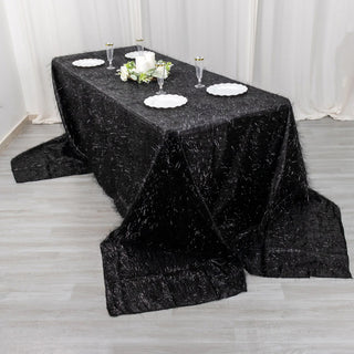 Experience Unparalleled Elegance with the Black Metallic Premium Tinsel Shag Rectangular Tablecloth