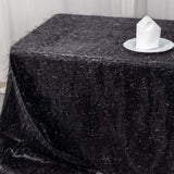 90x156inch Black Metallic Premium Tinsel Shag Rectangular Tablecloth, Shimmery Metallic