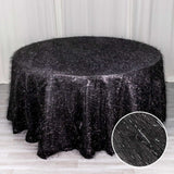 120inch Metallic Black Premium Tinsel Shag Round Tablecloth, Shimmery Metallic Fringe