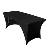 Black Open Back Stretch Spandex Rectangle Tablecloth 8ft Wrinkle Free Fitted Table Cover