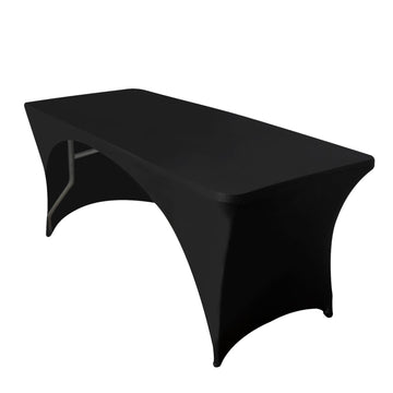 Black Open Back Stretch Spandex Table Cover 8ft Rectangular Fitted Tablecloth For 96"x30" Tables