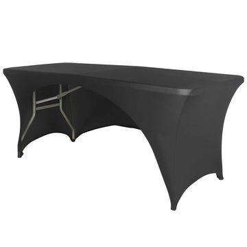 Black Open Back Stretch Spandex Table Cover 6ft Rectangular Fitted Tablecloth For 72"x30" Tables
