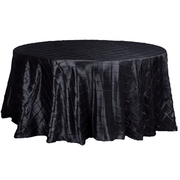 120" Black Pintuck Round Seamless Tablecloth for 5 Foot Table With Floor-Length Drop
