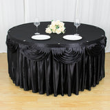 Make a Statement with the 14ft Black Pleated Satin Double Drape Table Skirt