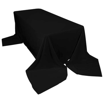 90"x156" Black Premium Scuba Wrinkle Free Rectangular Tablecloth, Seamless Scuba Polyester Tablecloth