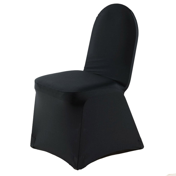 Black Premium Spandex Stretch Fitted Banquet Chair Cover With Foot Pockets - 220 GSM#whtbkgd
