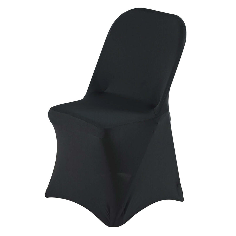 Black Premium Spandex Stretch Fitted Folding Chair Cover With Foot Pockets - 220 GSM