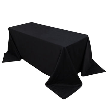 90"x132" Black Rectangle 100% Cotton Linen Seamless Tablecloth for 6 Foot Table With Floor-Length Drop