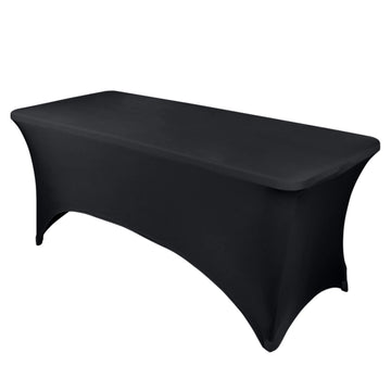 Black Stretch Spandex Rectangle Tablecloth 8ft Wrinkle Free Fitted Table Cover for 96"x30" Tables