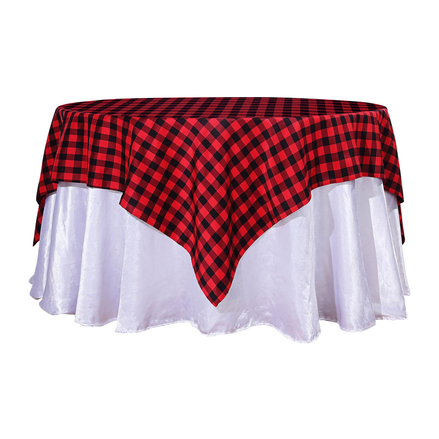 70inch Square Buffalo Plaid Polyester Overlay | Checkered Gingham Overlay - Black/Red
