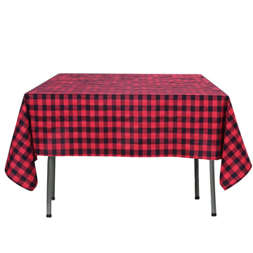 54"x54" Black Red Seamless Buffalo Plaid Square Tablecloth, Checkered Gingham Polyester Tablecloth