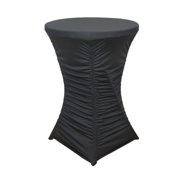 32" Black Rouched Pleated Heavy Duty Spandex Cocktail Table Cover - Closeout Sale