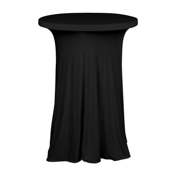 Black Round Spandex Cocktail Table Cover With Natural Wavy Drapes