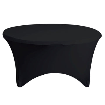 Black Stretch Spandex Fitted Round Tablecloth 60 in for 5 Foot Tables