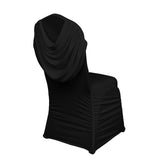 Black Ruched Swag Back Spandex Fitted Banquet Chair Cover With Foot Pockets