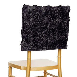 Stunning Black Satin Rosette Chair Back Covers