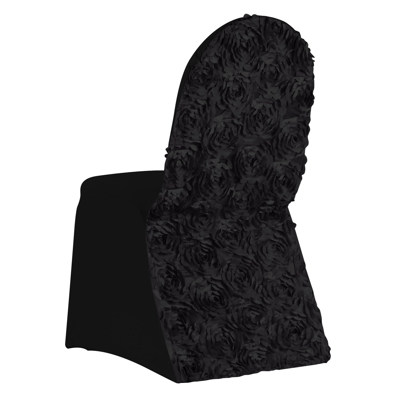 Black Satin Rosette Stretch Banquet Spandex Chair Cover