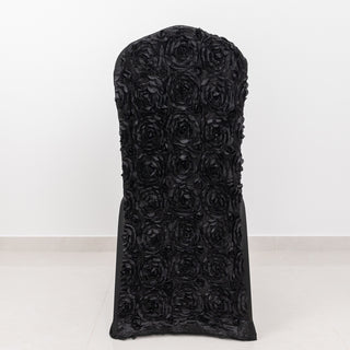 Luxurious and Versatile: The Black Satin Rosette Chair Cover