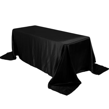 90"x132" Black Satin Seamless Rectangular Tablecloth for 6 Foot Table With Floor-Length Drop