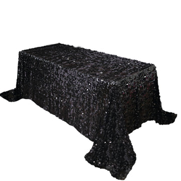 90"x132" Black Seamless Big Payette Sequin Rectangle Tablecloth