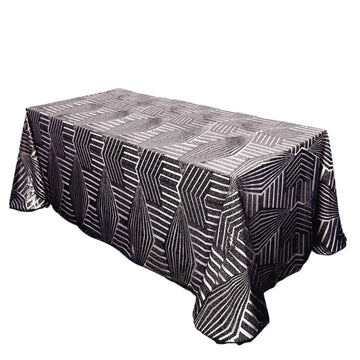 90"x132" Black Seamless Diamond Sequin Rectangular Tablecloth