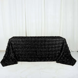 90x132inch Black Grandiose 3D Rosette Satin Rectangle Tablecloth