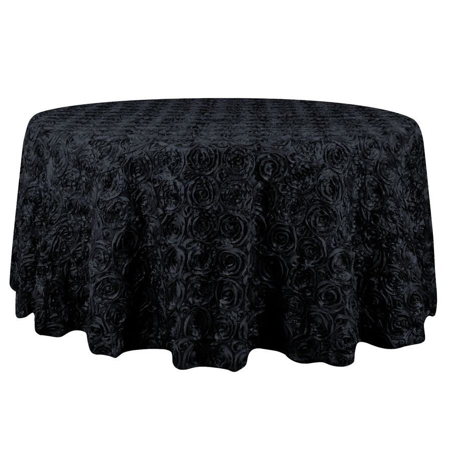 132" Black Wholesale Grandiose Rosette 3D Satin Tablecloth For Wedding Party Event Decoration