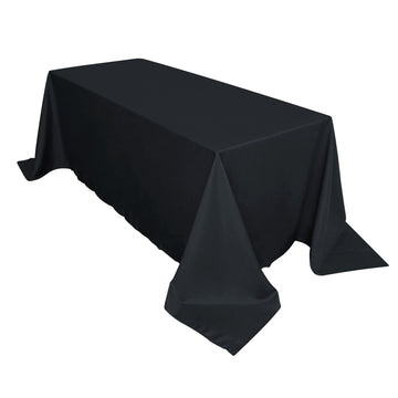 90"x132" Black Seamless Polyester Rectangular Tablecloth for 6 Foot Table With Floor-Length Drop