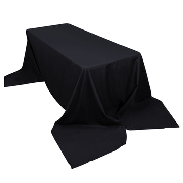 90"x156" Black Seamless Polyester Rectangular Tablecloth for 8 Foot Table With Floor-Length Drop